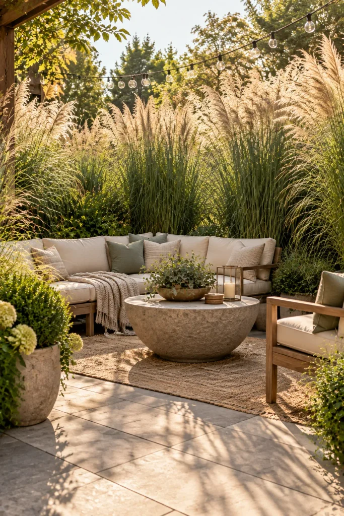 Tall ornamental grasses forming a living privacy screen – ornamental grasses in landscaping