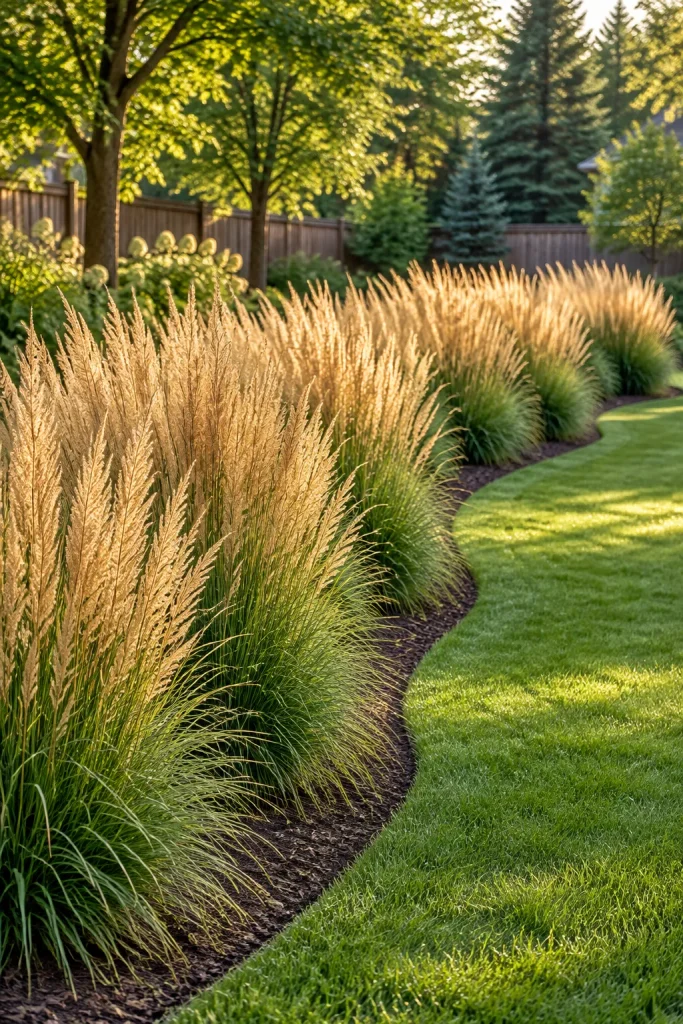 Big sweeping drift of a single ornamental grass – ornamental grasses in landscaping