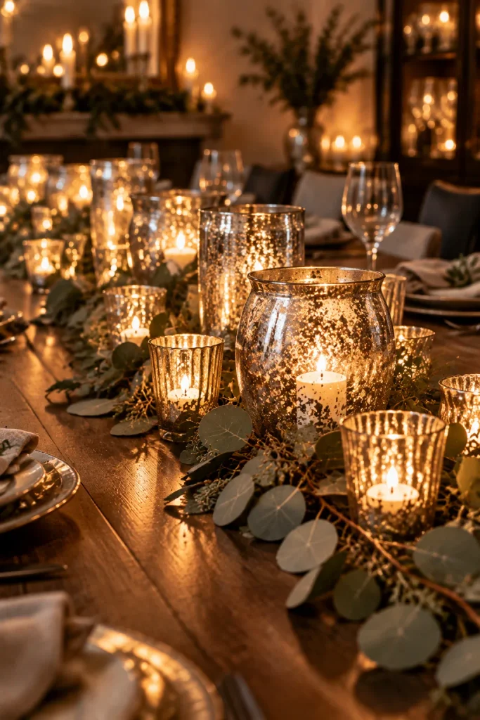 DIY Christmas centerpiece idea: a diy mercury glass runner