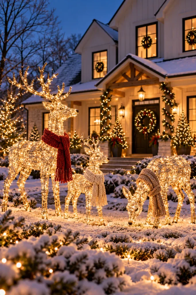 Outdoor Christmas decoration idea: a grazing reindeer scene