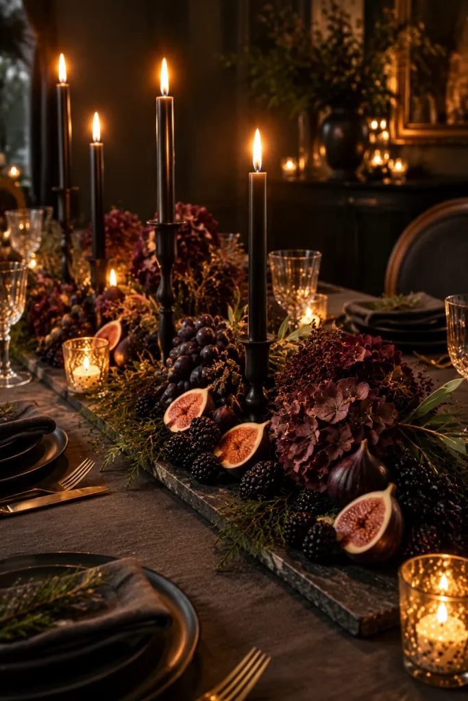 DIY Christmas centerpiece idea: a moody fig and dark berry board