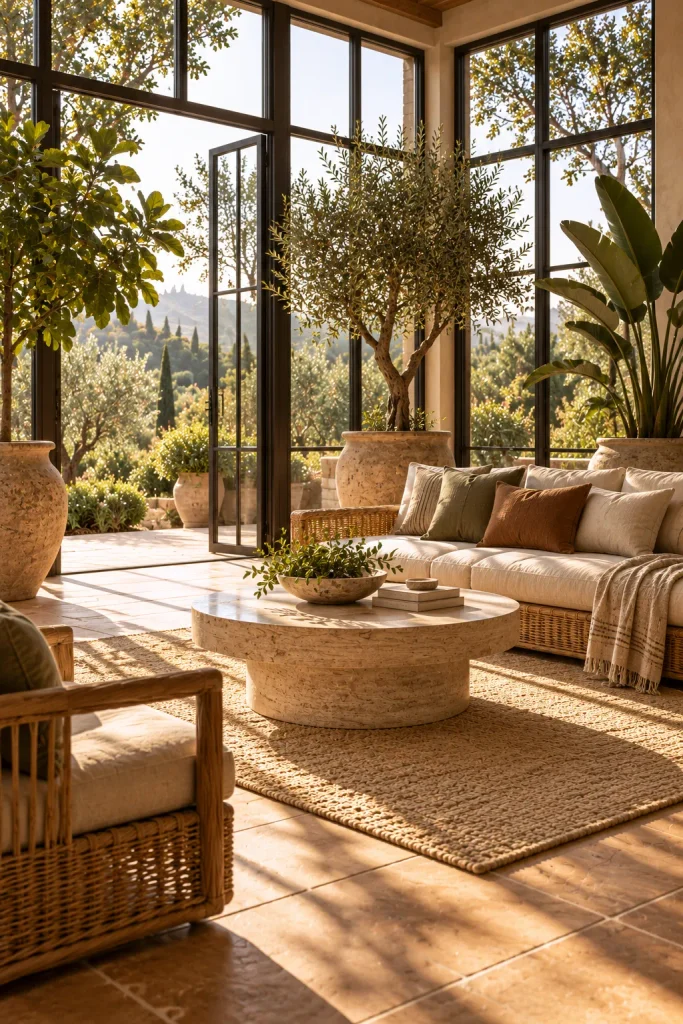 Earthy cottage home idea: a steel framed sunroom full of plants