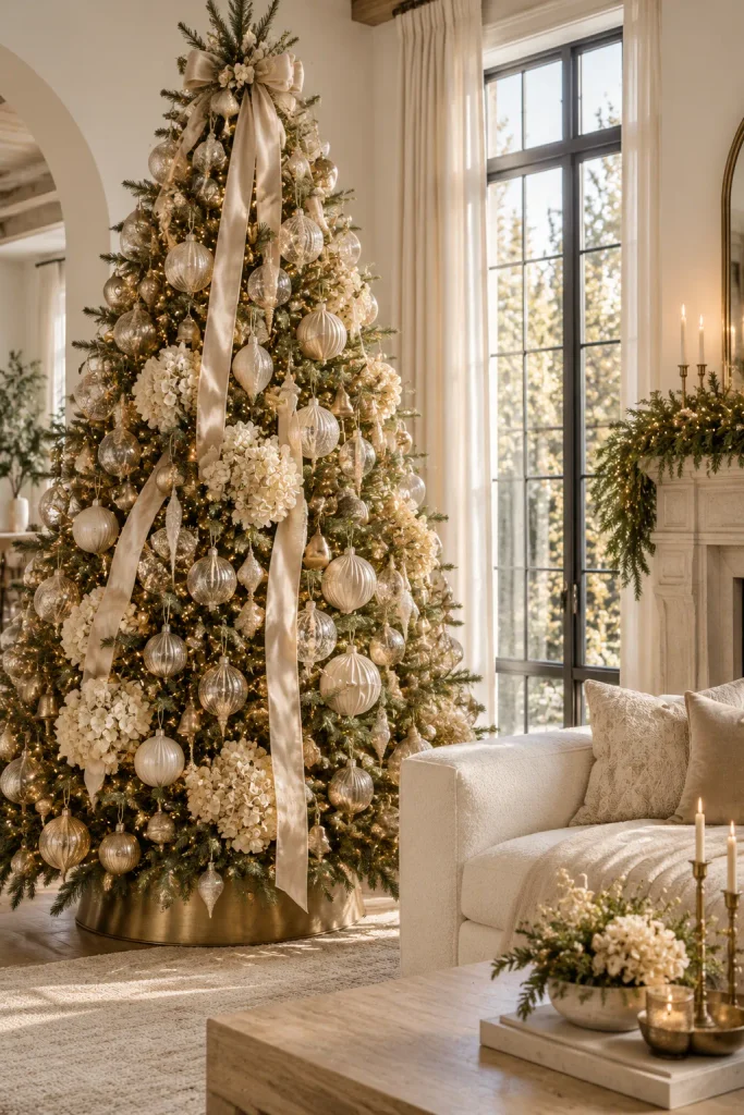 Classy Christmas decor idea: a tonal tree in champagne and ivory