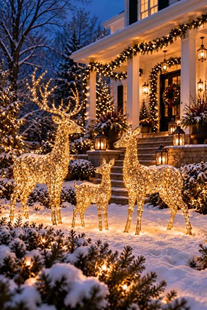 Christmas front porch idea: add sculptural light up reindeer to the lawn