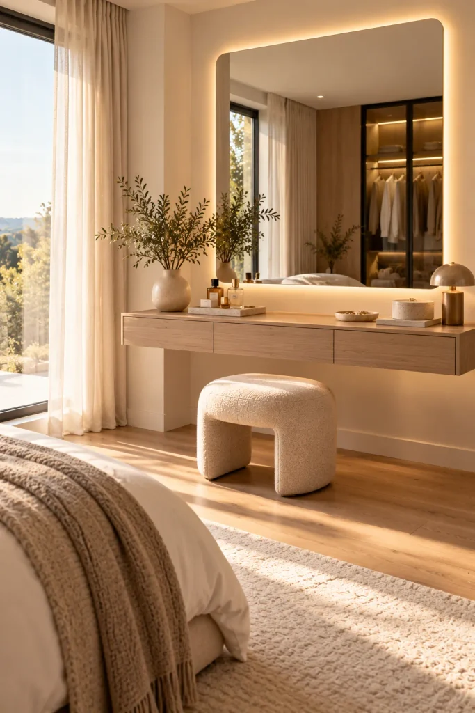 Master bedroom makeover idea: add a built in dressing corner