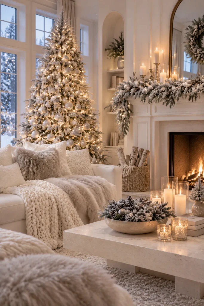 Classy Christmas decor idea: an all white winter wonderland