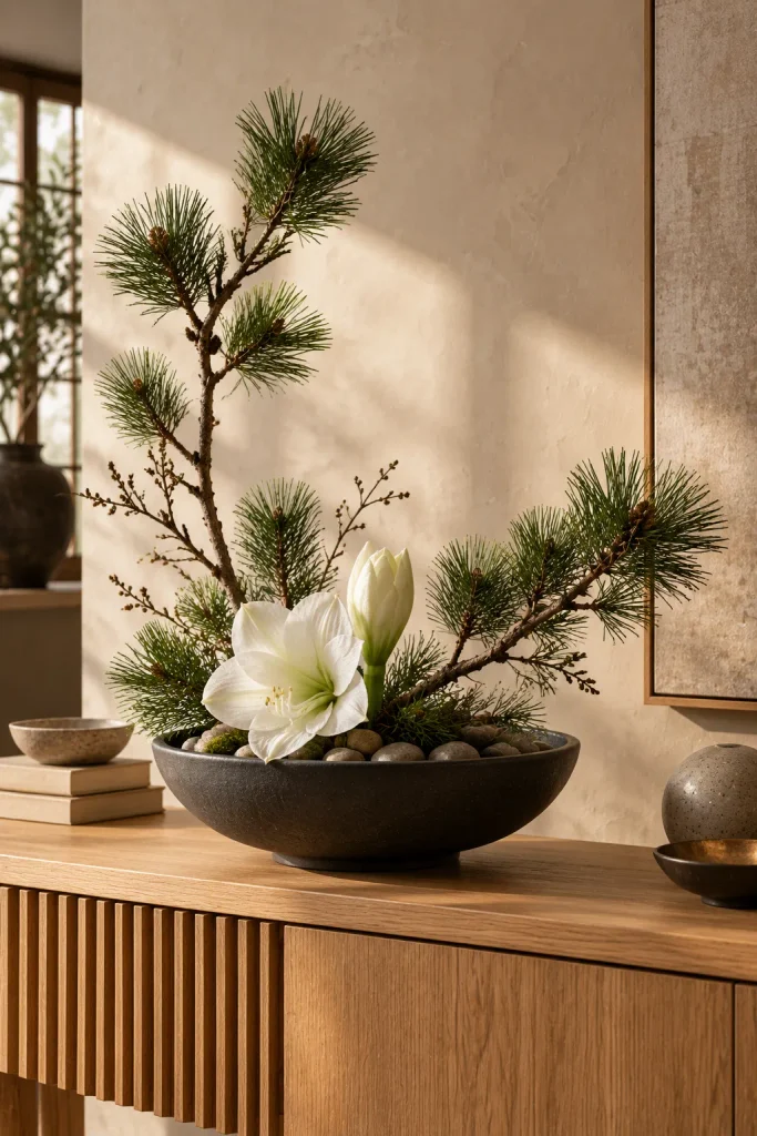 DIY Christmas centerpiece idea: an ikebana inspired winter arrangement