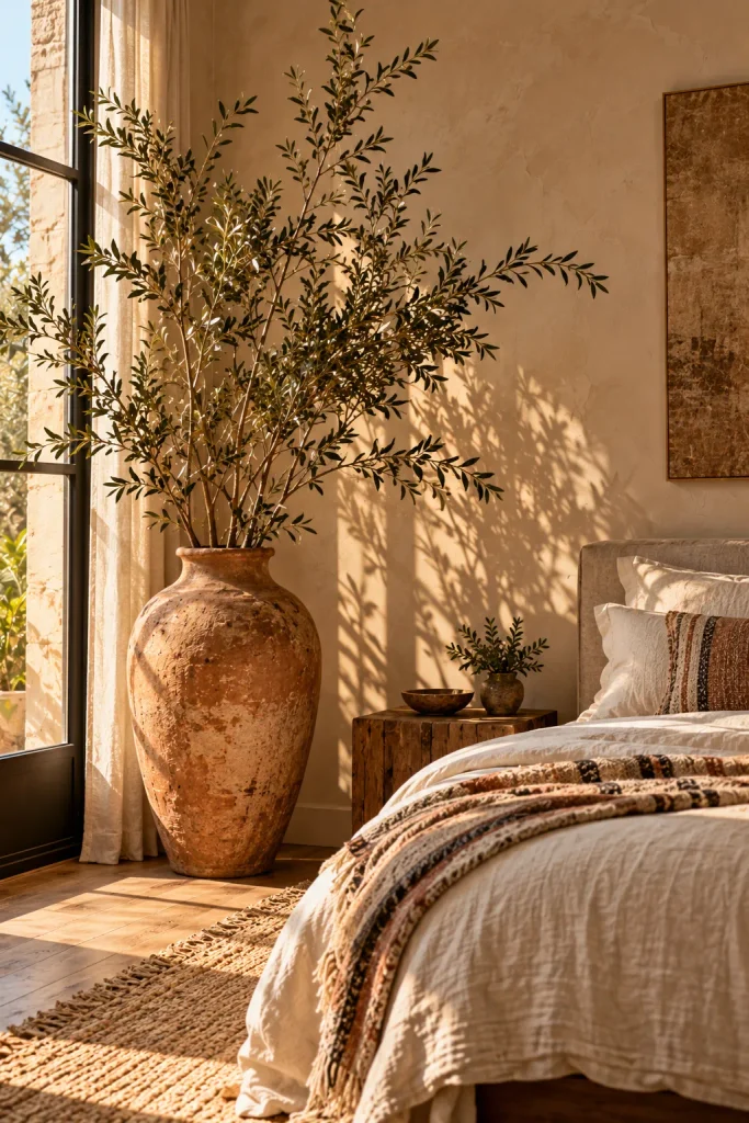 Boho bedroom idea: bring in branches not just plants