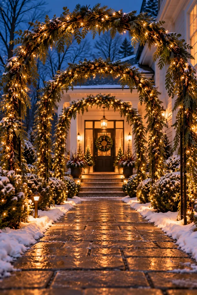 Christmas front porch idea: build a glowing arch over the front path