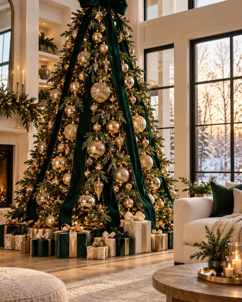 Show-stopping decorated Christmas tree in a festive living room – Christmas tree ideas