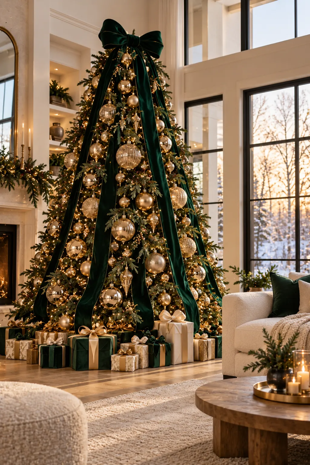 Show-stopping decorated Christmas tree in a festive living room – Christmas tree ideas