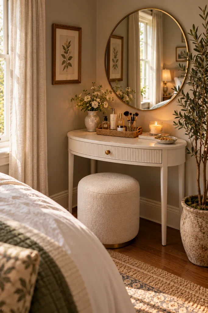 Small bedroom vanity idea: claim the corner nobody uses