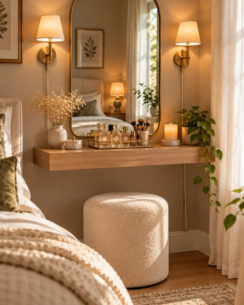Pretty vanity nook in a small bedroom – small bedroom vanity ideas