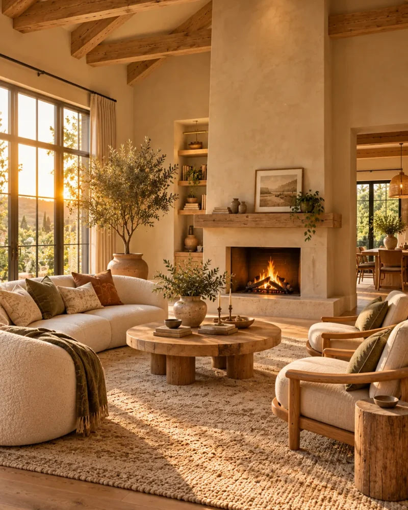Calm earthy cottage home interior with natural textures and warm tones – earthy cottage home ideas