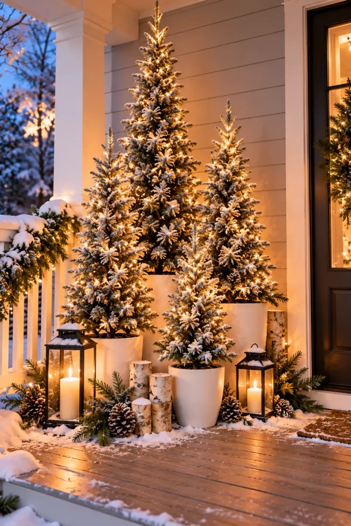Christmas front porch idea: fill an empty corner with a mini forest