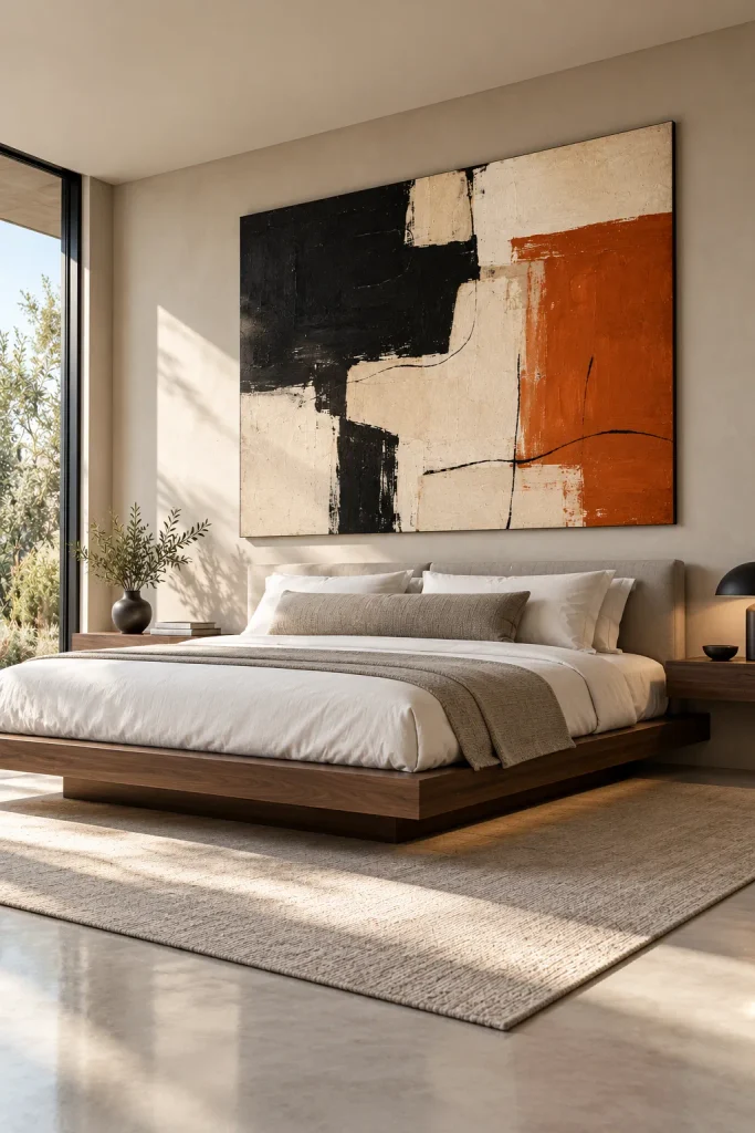 Bed floated away from the wall in a minimalist bedroom – minimalist bedroom idea