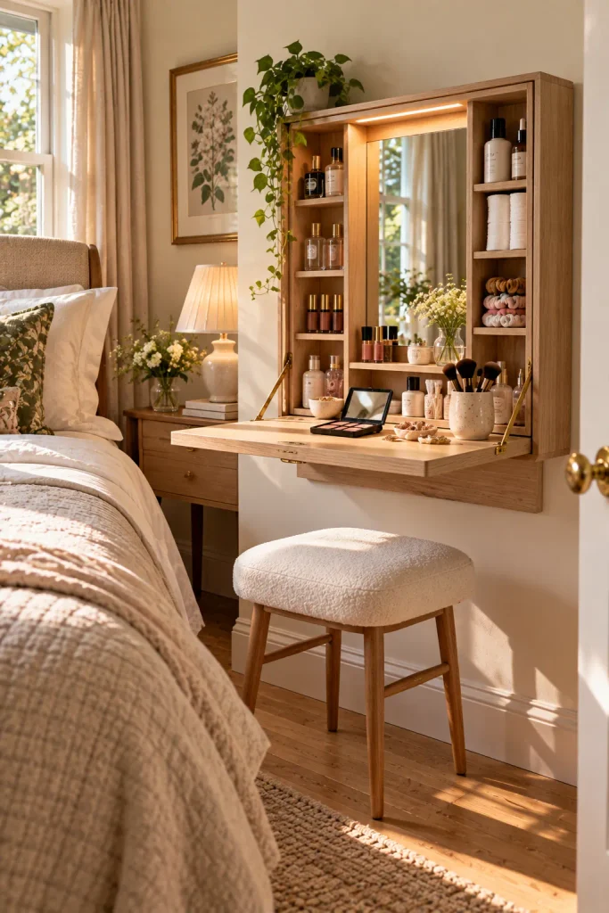 Small bedroom vanity idea: fold it away when youre done