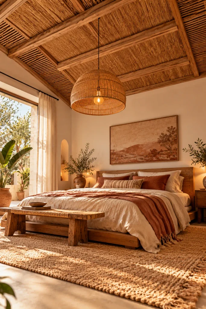 Boho bedroom idea: give the ceiling some texture