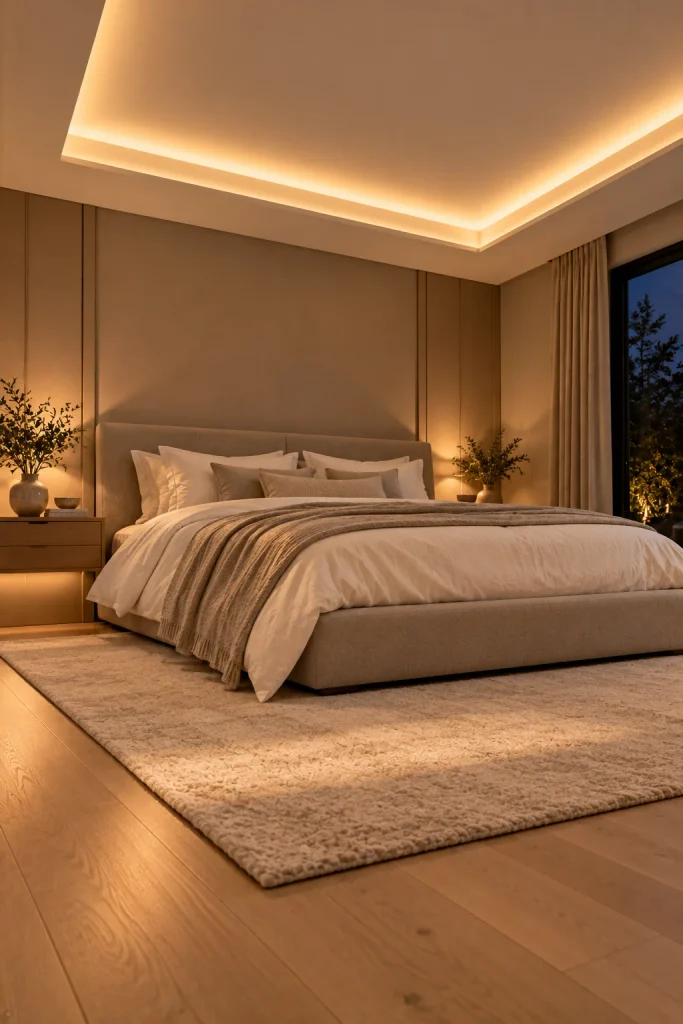 Master bedroom makeover idea: give the ceiling a glowing cove