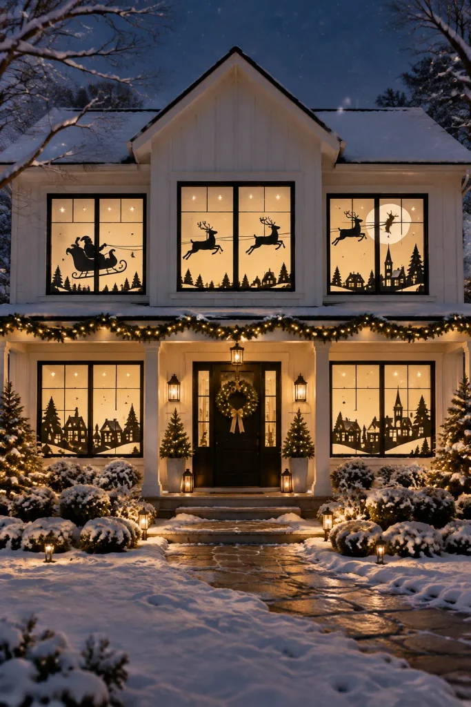 Outdoor Christmas decoration idea: glowing window silhouettes 2