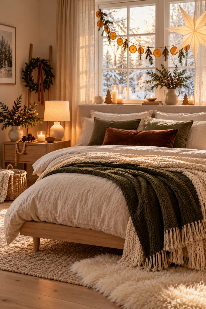 Christmas bedroom decor idea: go nordic with a natural christmas