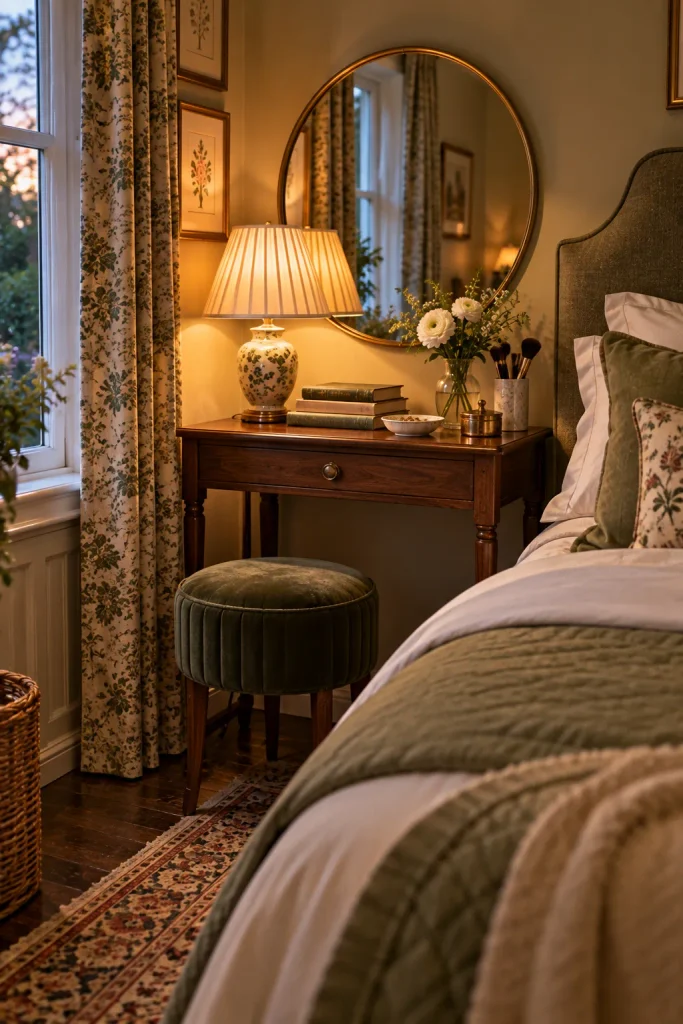 Small bedroom vanity idea: let your nightstand do double duty