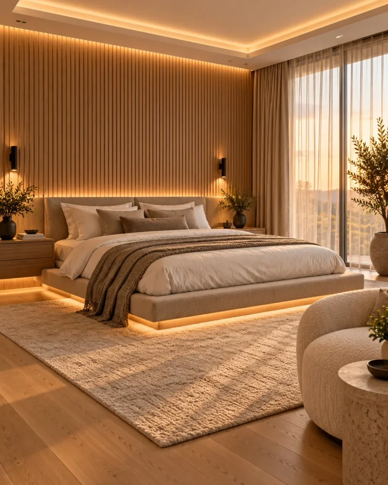 Stylish master bedroom makeover with layered textures and warm lighting – master bedroom makeover ideas
