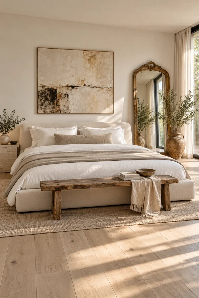 Vintage piece mixed with modern minimalist decor – minimalist bedroom idea