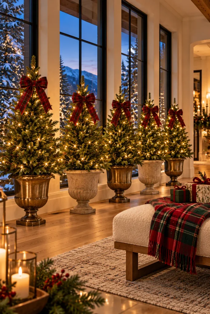Ralph Lauren inspired Christmas idea: plant an indoor christmas grove in heritage urns