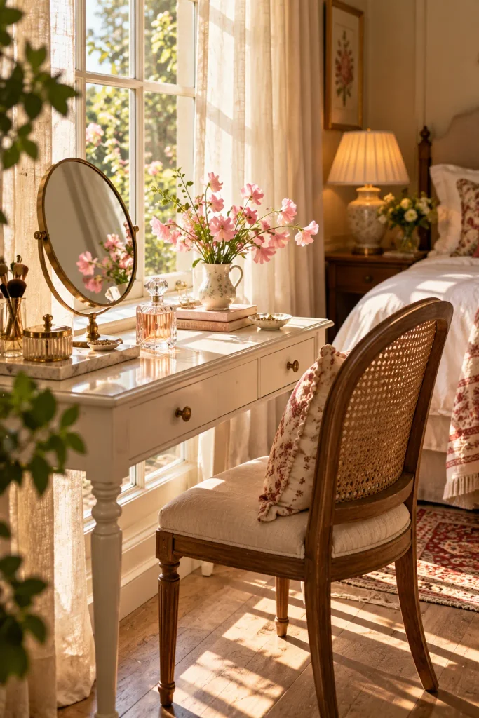 Small bedroom vanity idea: put your vanity where the light already is