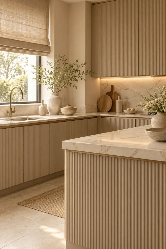 Warm neutral kitchen color idea: soft beige on beige