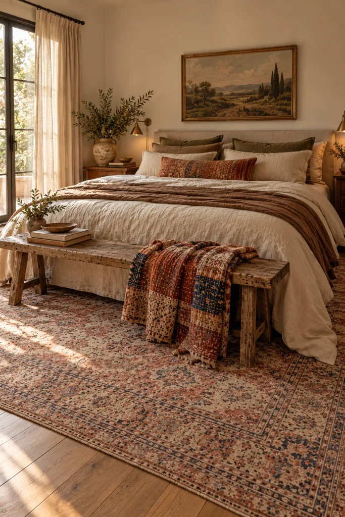 Boho bedroom idea: style the foot of the bed
