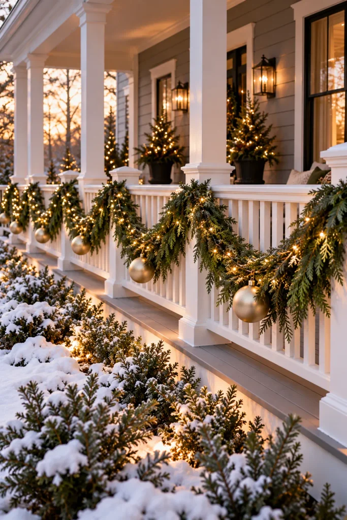 Christmas front porch idea: swag the railings in scalloped garland