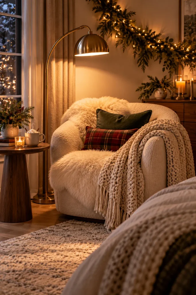 Christmas bedroom decor idea: turn a corner into a holiday reading nook