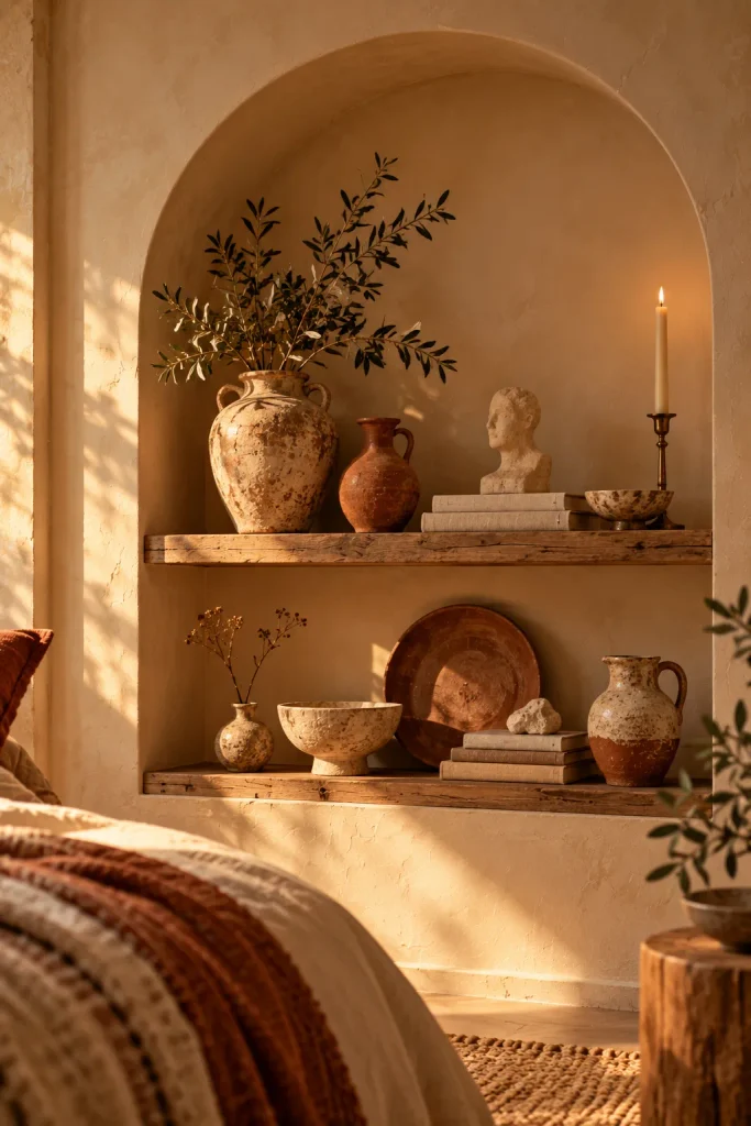 Boho bedroom idea: turn a niche or shelf into a collector's moment