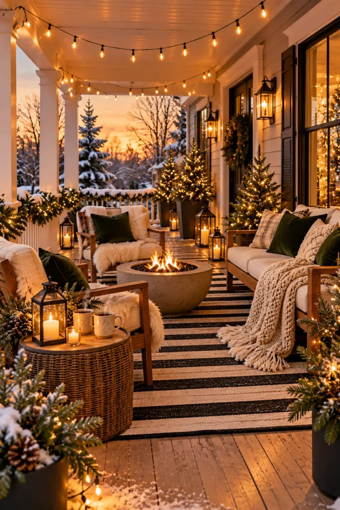 Christmas front porch idea: turn the porch into a holiday lounge