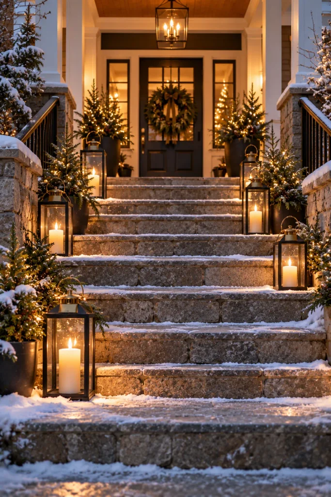 Christmas front porch idea: turn the steps into a glowing staircase
