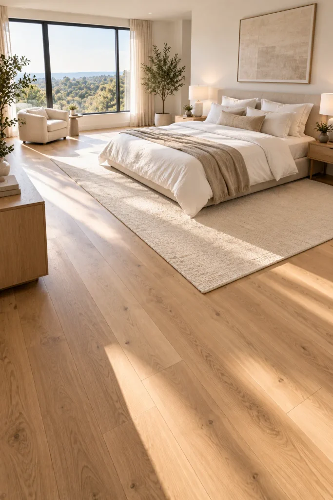 Master bedroom makeover idea: upgrade the floor under your feet
