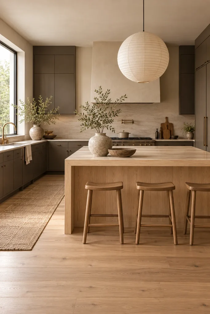 Warm neutral kitchen color idea: warm charcoal and linen