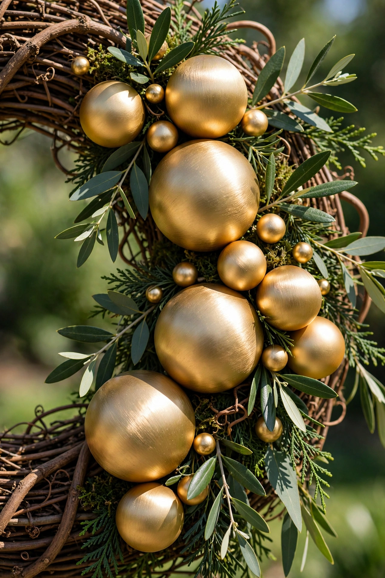 Ornament wreath built from large baubles in one metallic finish